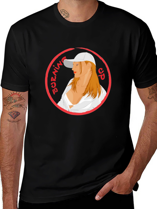 Burning Up Graphic Tee - Cool Circle Design Black T-Shirt