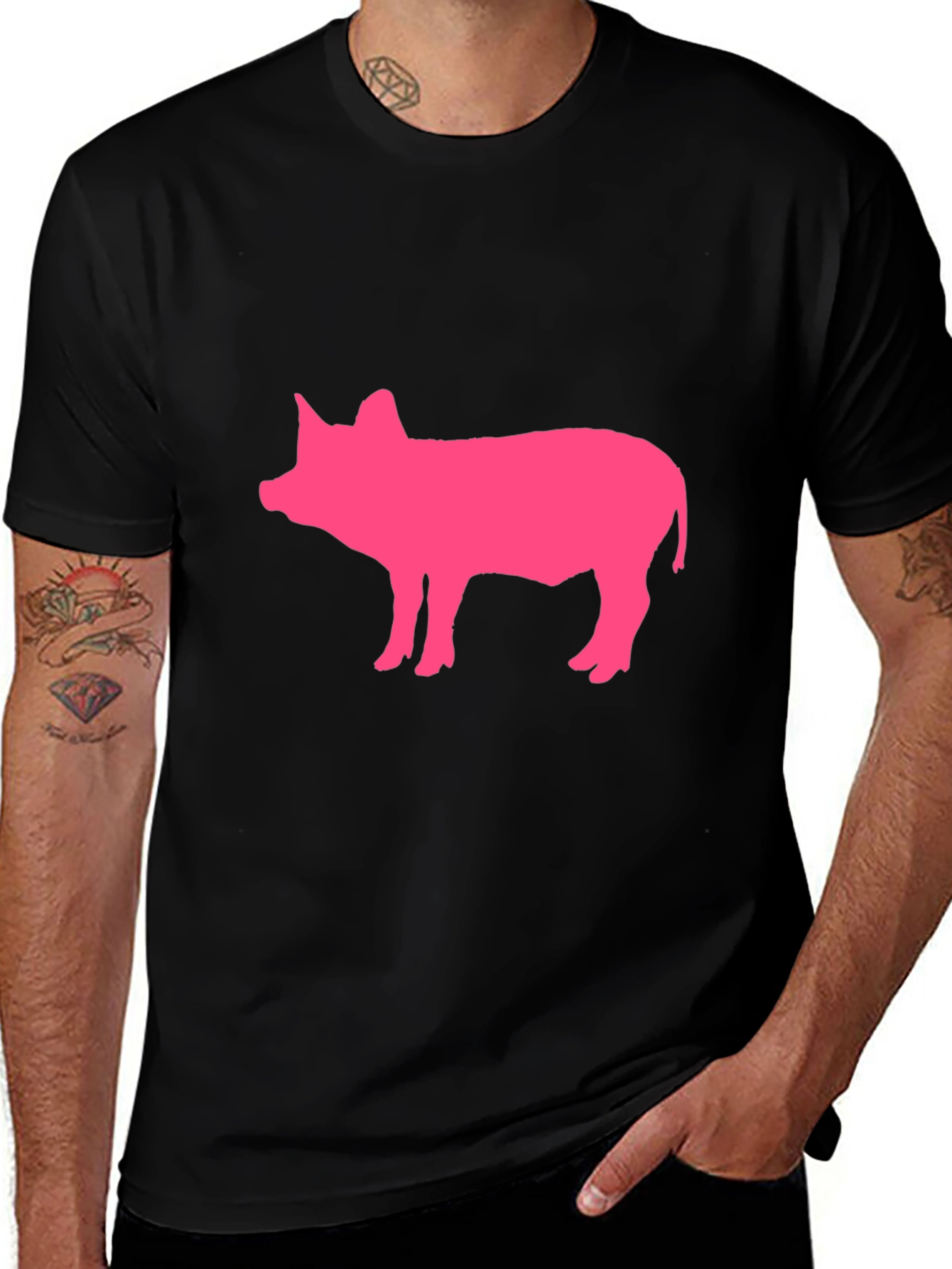 Pink Pig Graphic Black T-Shirt
