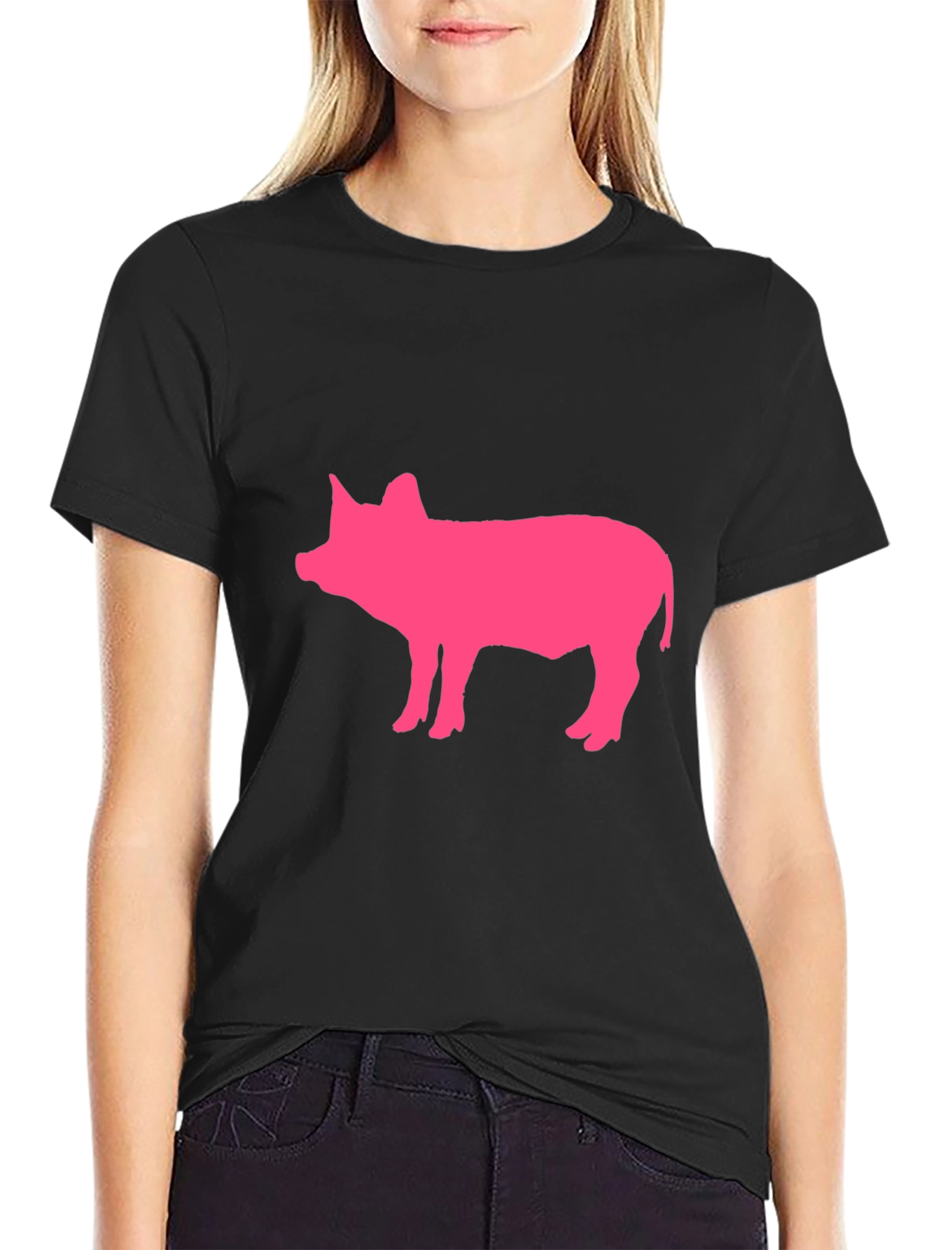 Pink Pig Graphic Black T-Shirt
