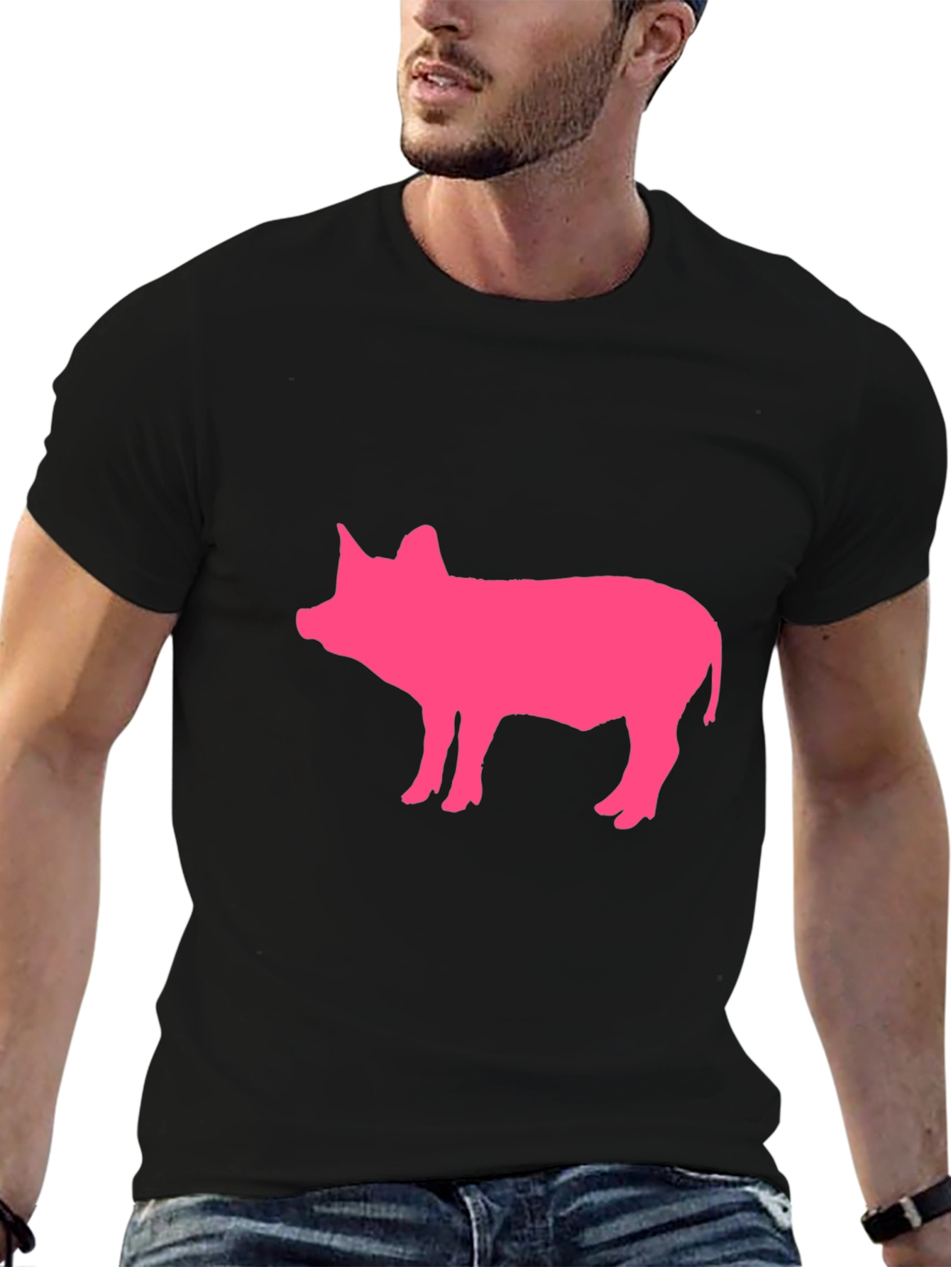 Pink Pig Graphic Black T-Shirt