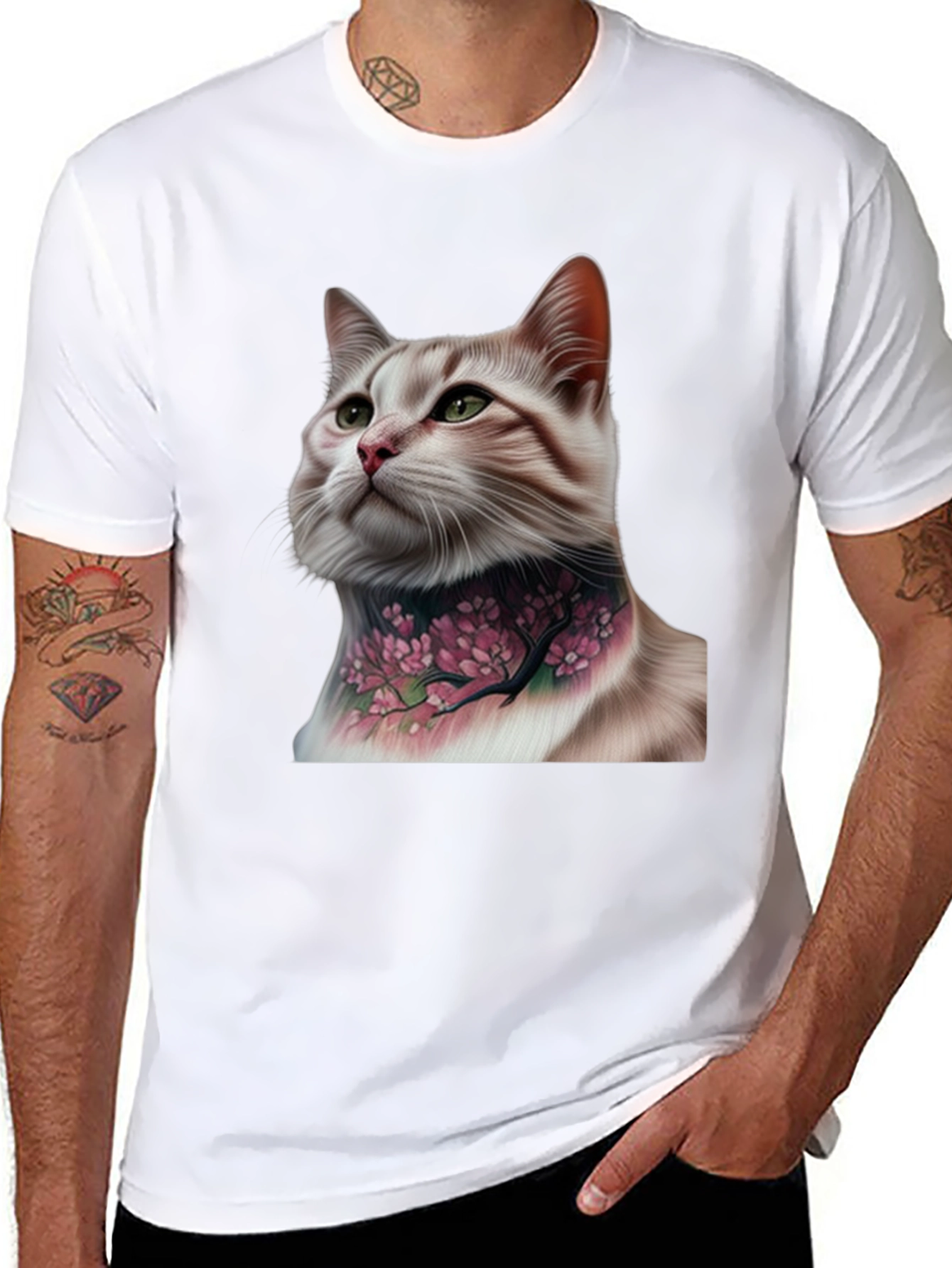 Cat with Floral Tattoo Graphic Tee