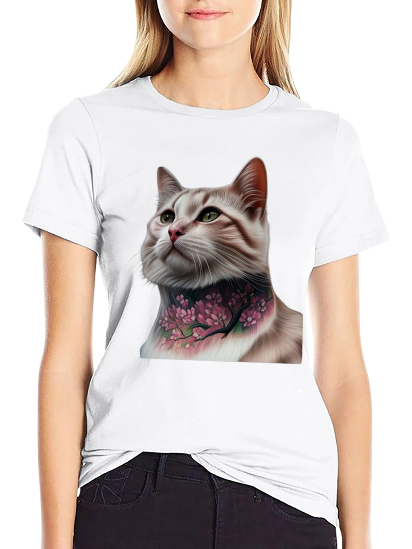 Cat with Floral Tattoo Graphic Tee