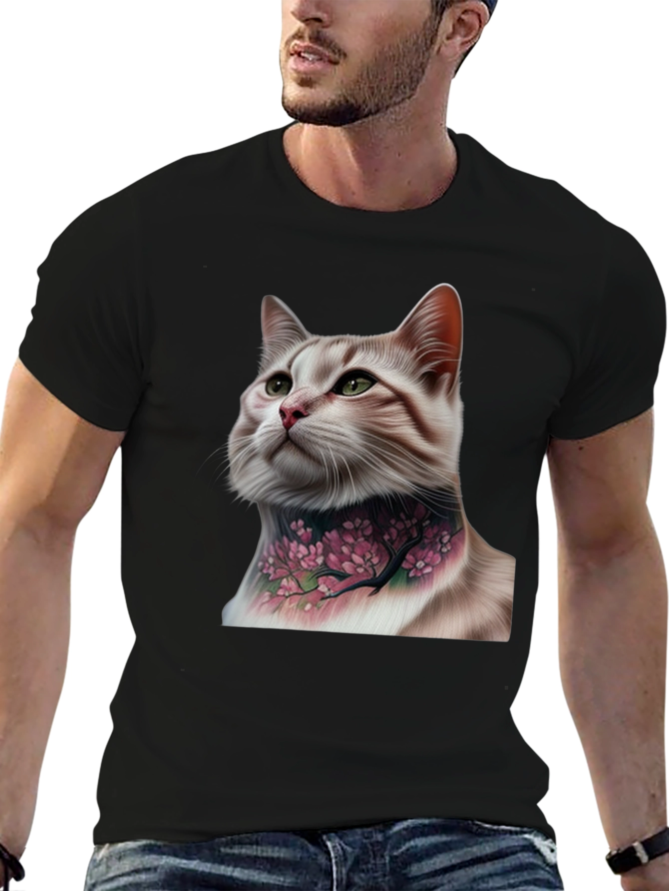 Cat with Floral Tattoo Graphic Tee