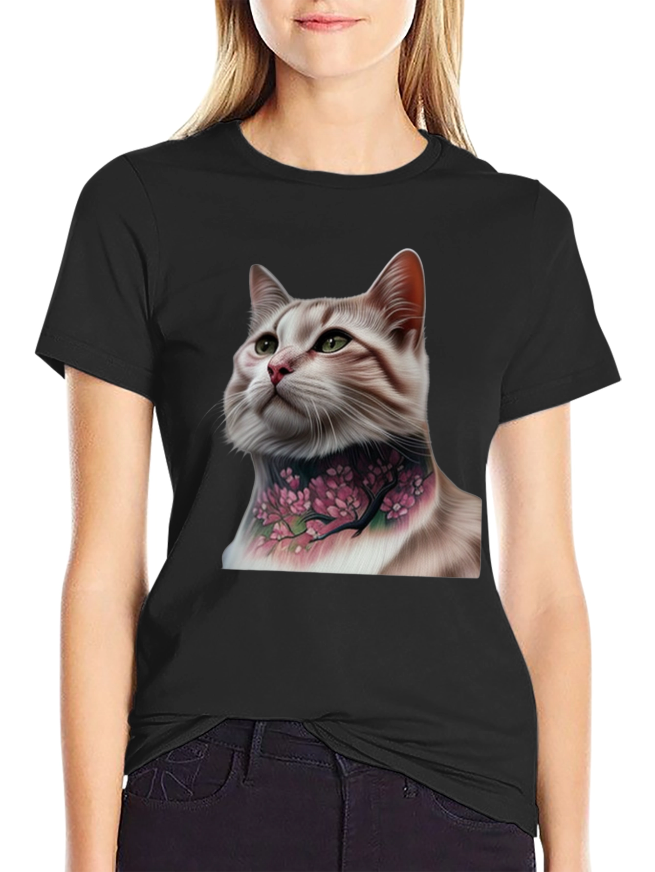 Cat with Floral Tattoo Graphic Tee
