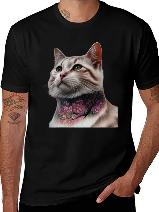 Cat with Floral Tattoo Graphic Tee