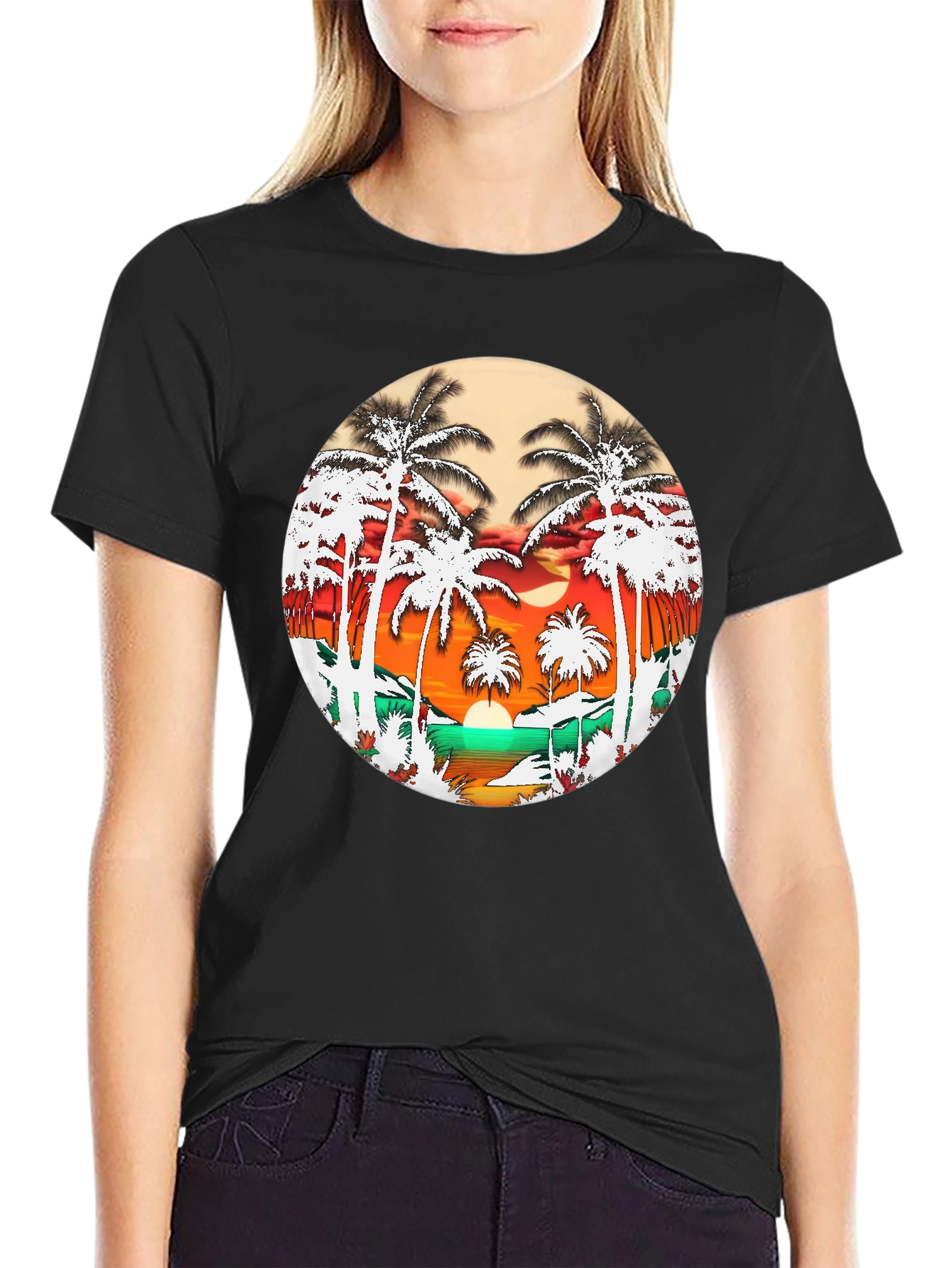 Tropical Palm Tree Sunset Graphic Tee