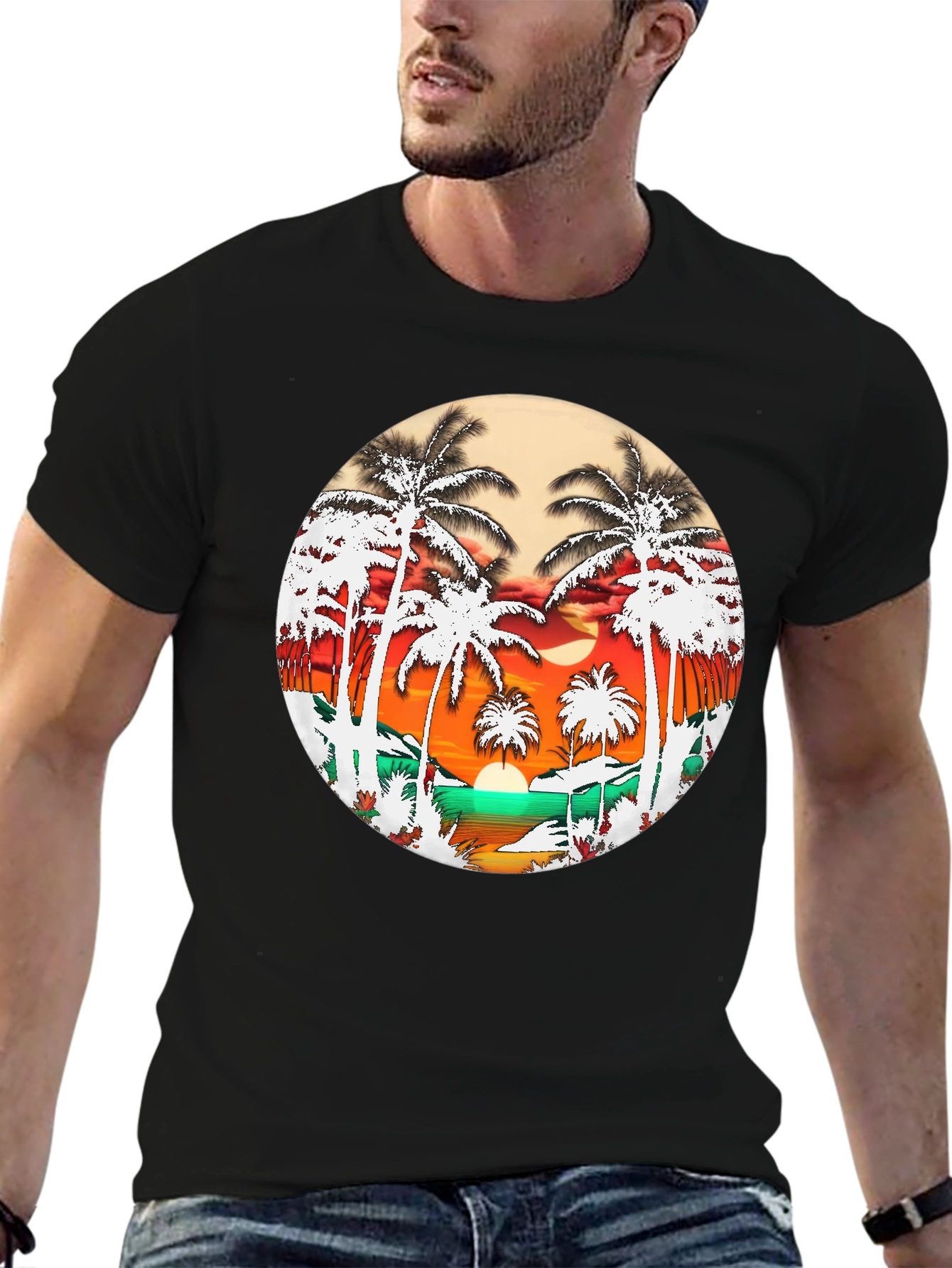 Tropical Palm Tree Sunset Graphic Tee