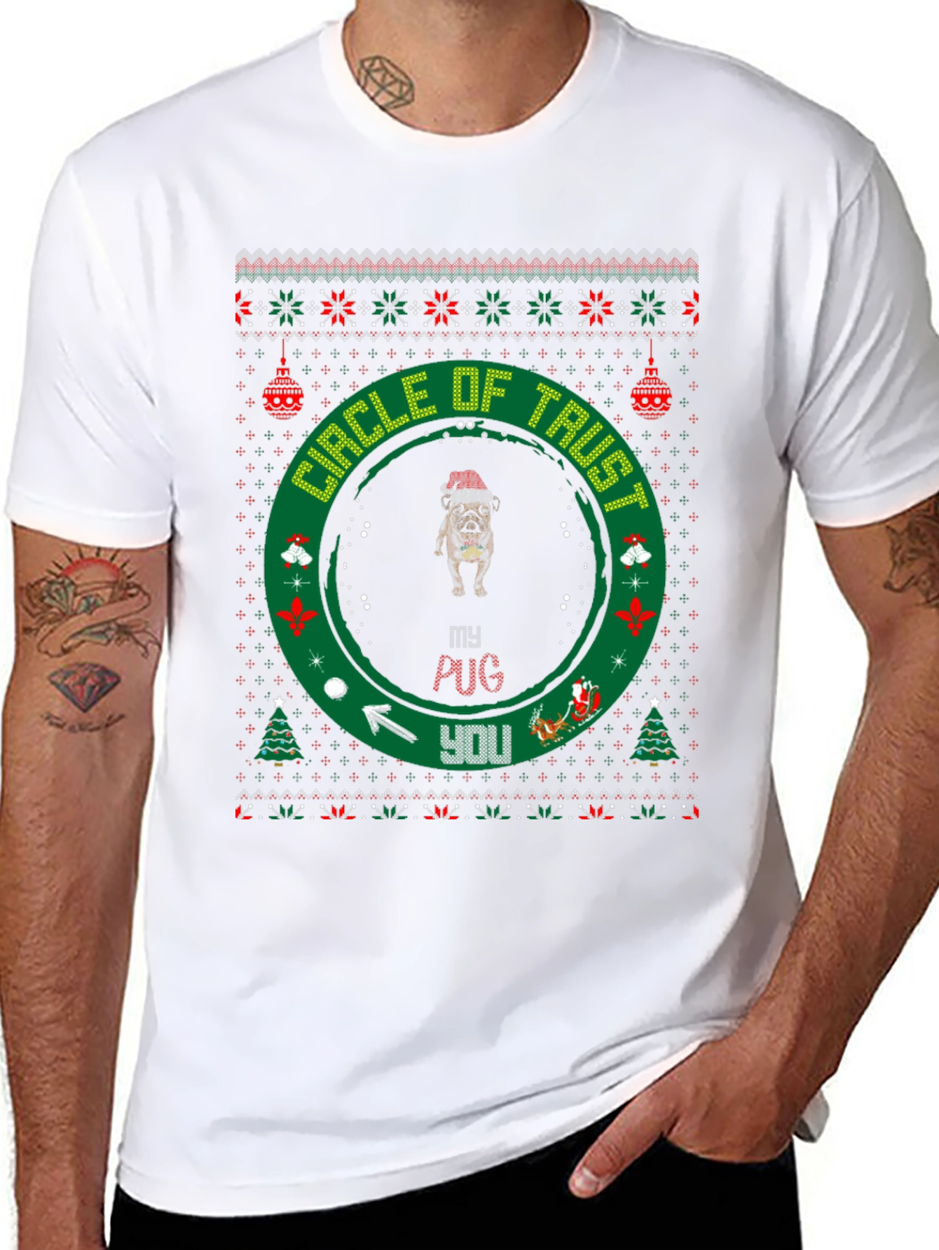 Funny Pug Christmas T-Shirt Circle of Trust