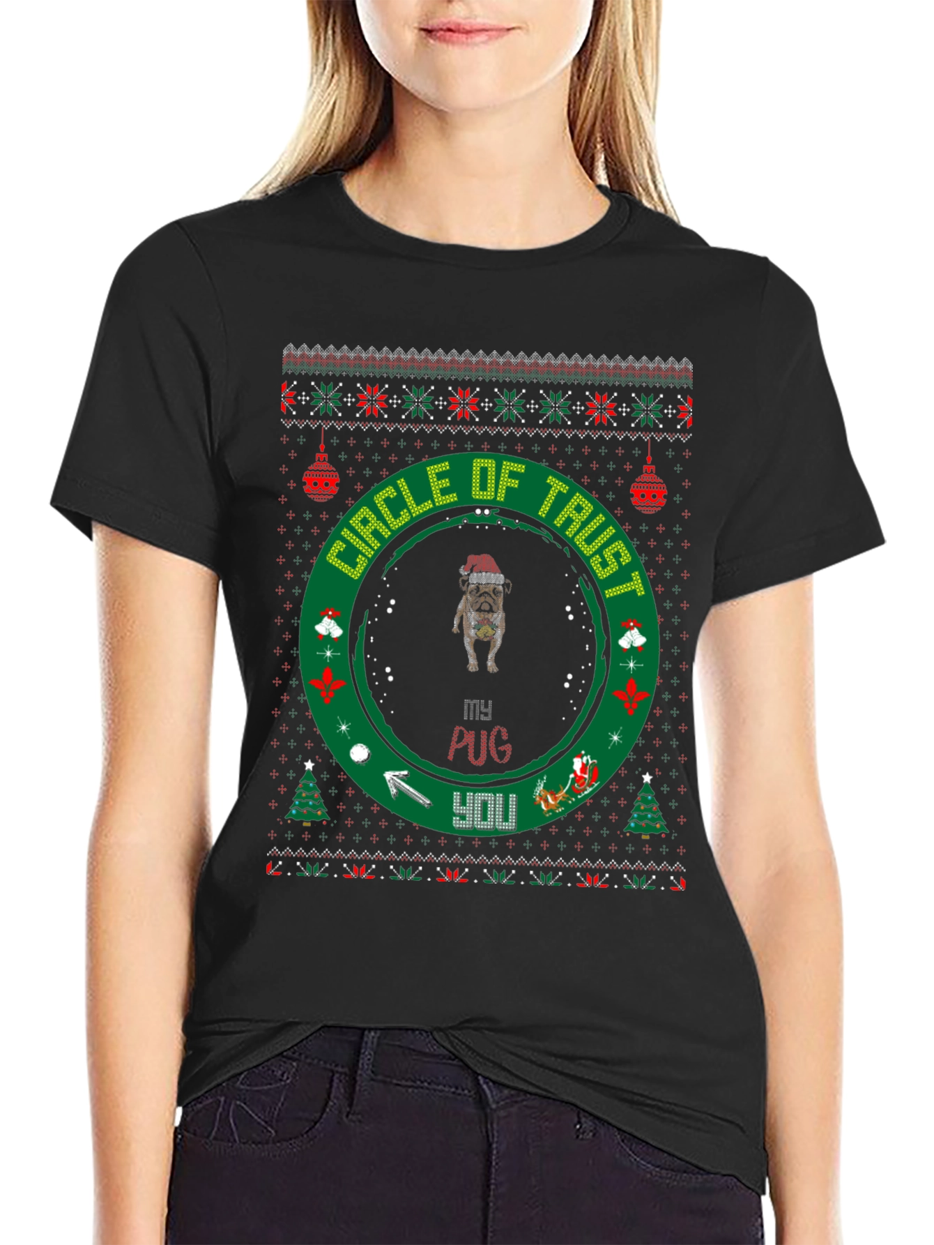 Funny Pug Christmas T-Shirt Circle of Trust