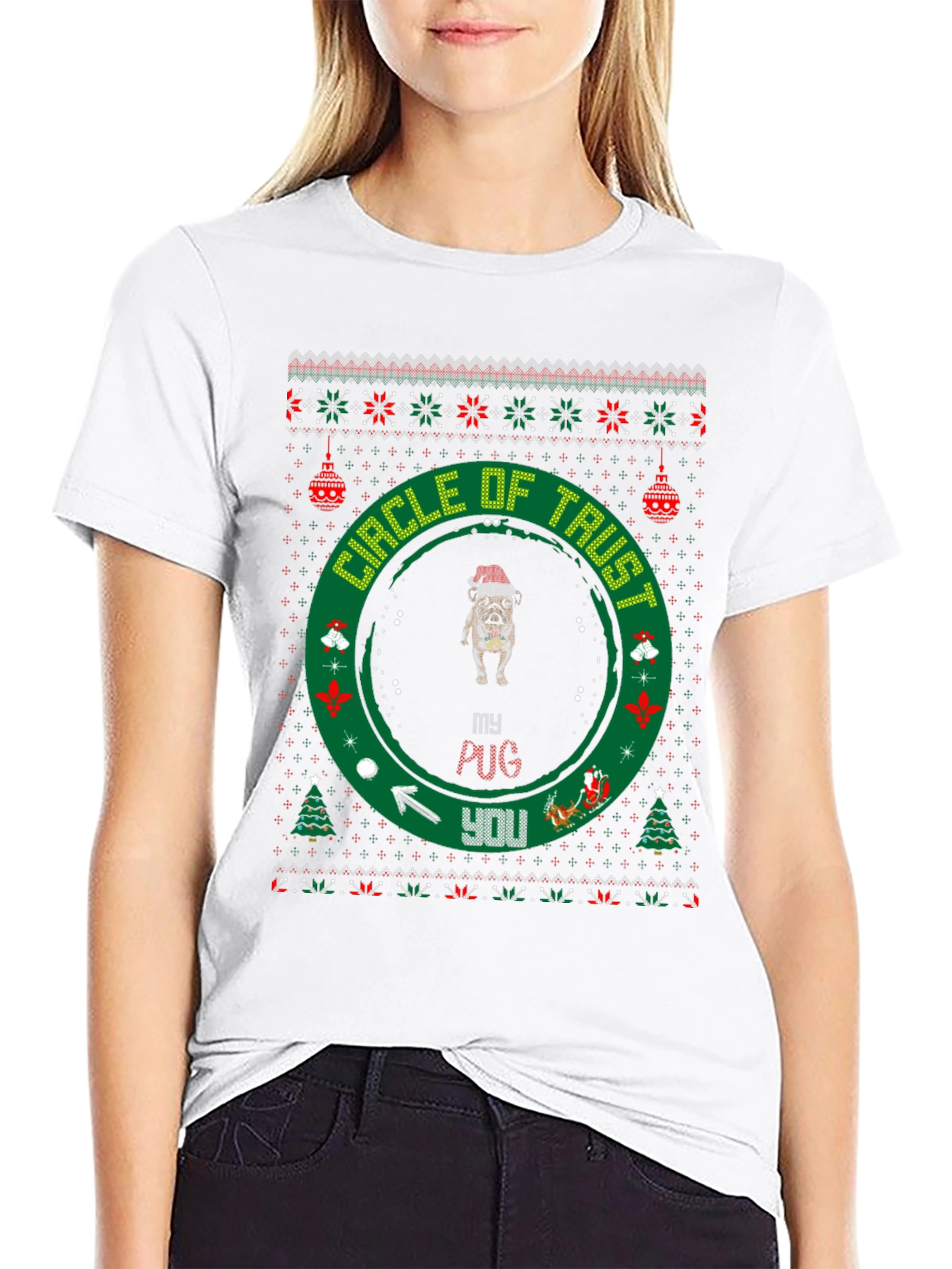 Funny Pug Christmas T-Shirt Circle of Trust