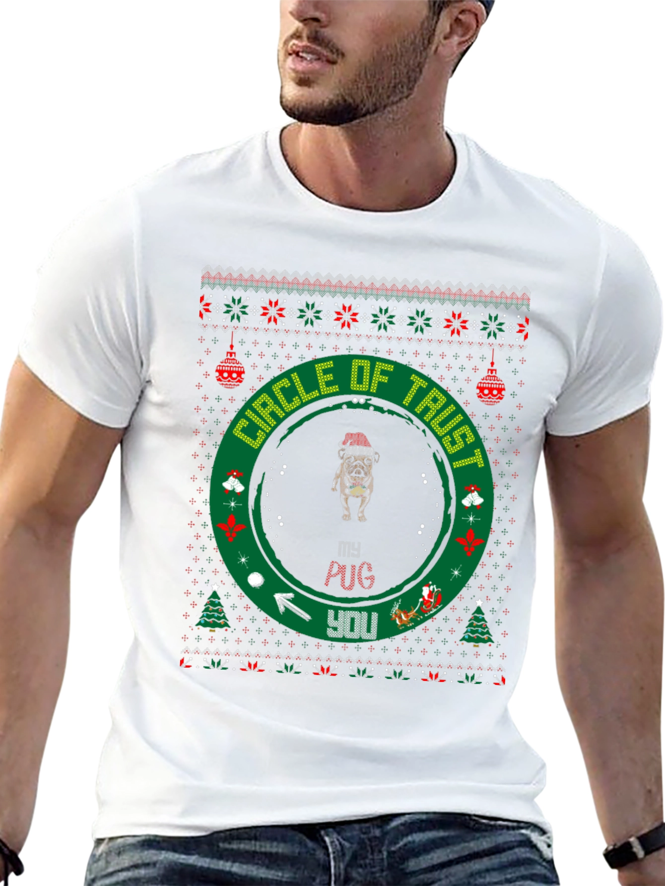 Funny Pug Christmas T-Shirt Circle of Trust