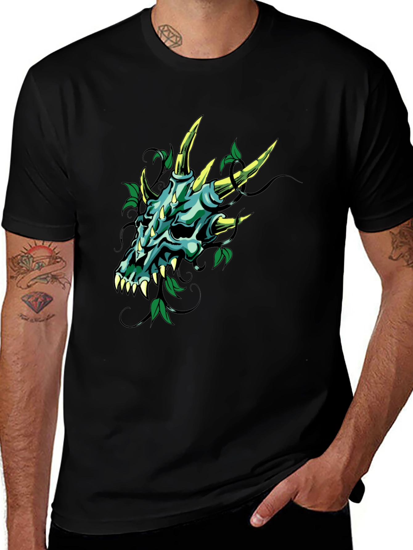 Dragon Skull Graphic Tee - Mens Black T-Shirt