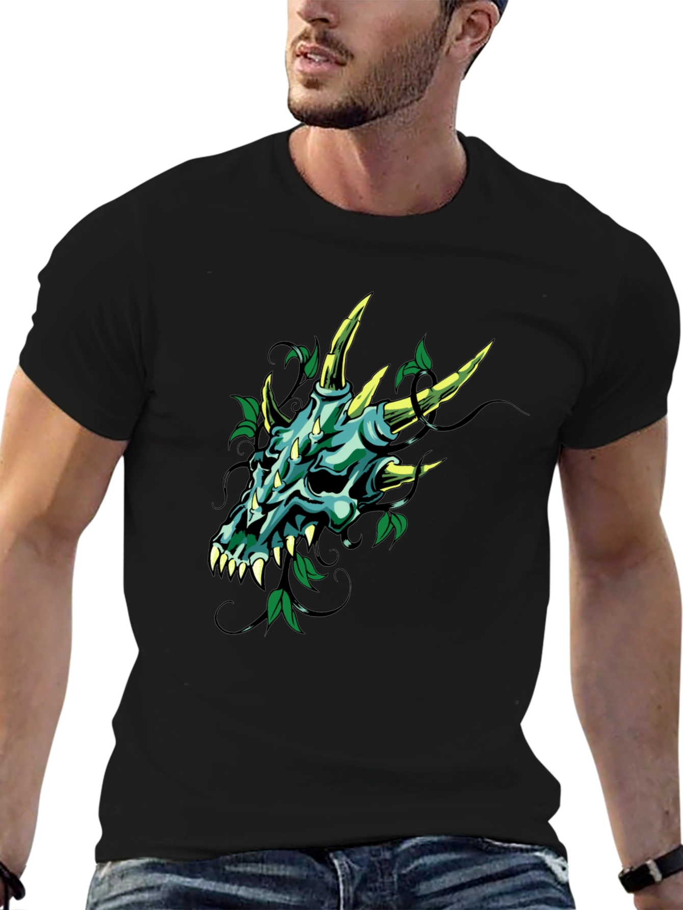 Dragon Skull Graphic Tee - Mens Black T-Shirt