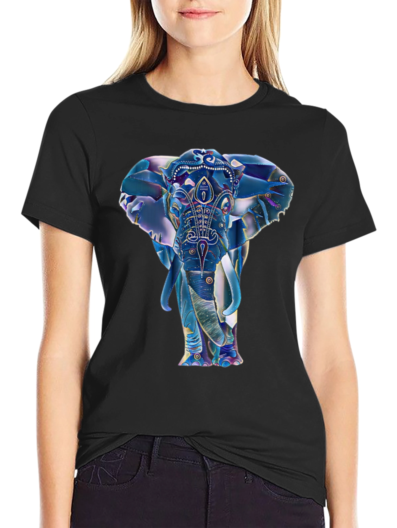Elephant Graphic Print Mens Black T-Shirt