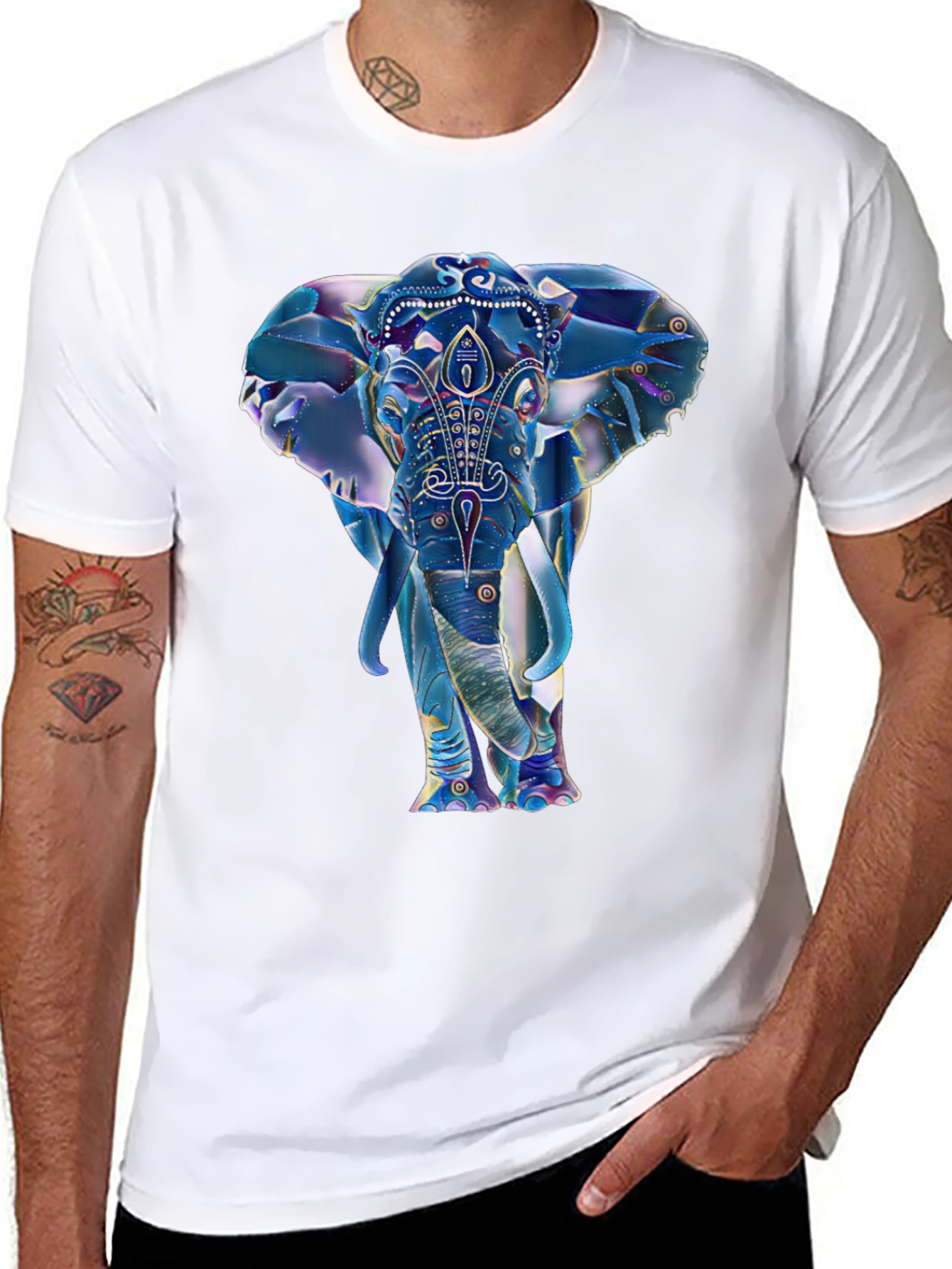 Elephant Graphic Print Mens Black T-Shirt