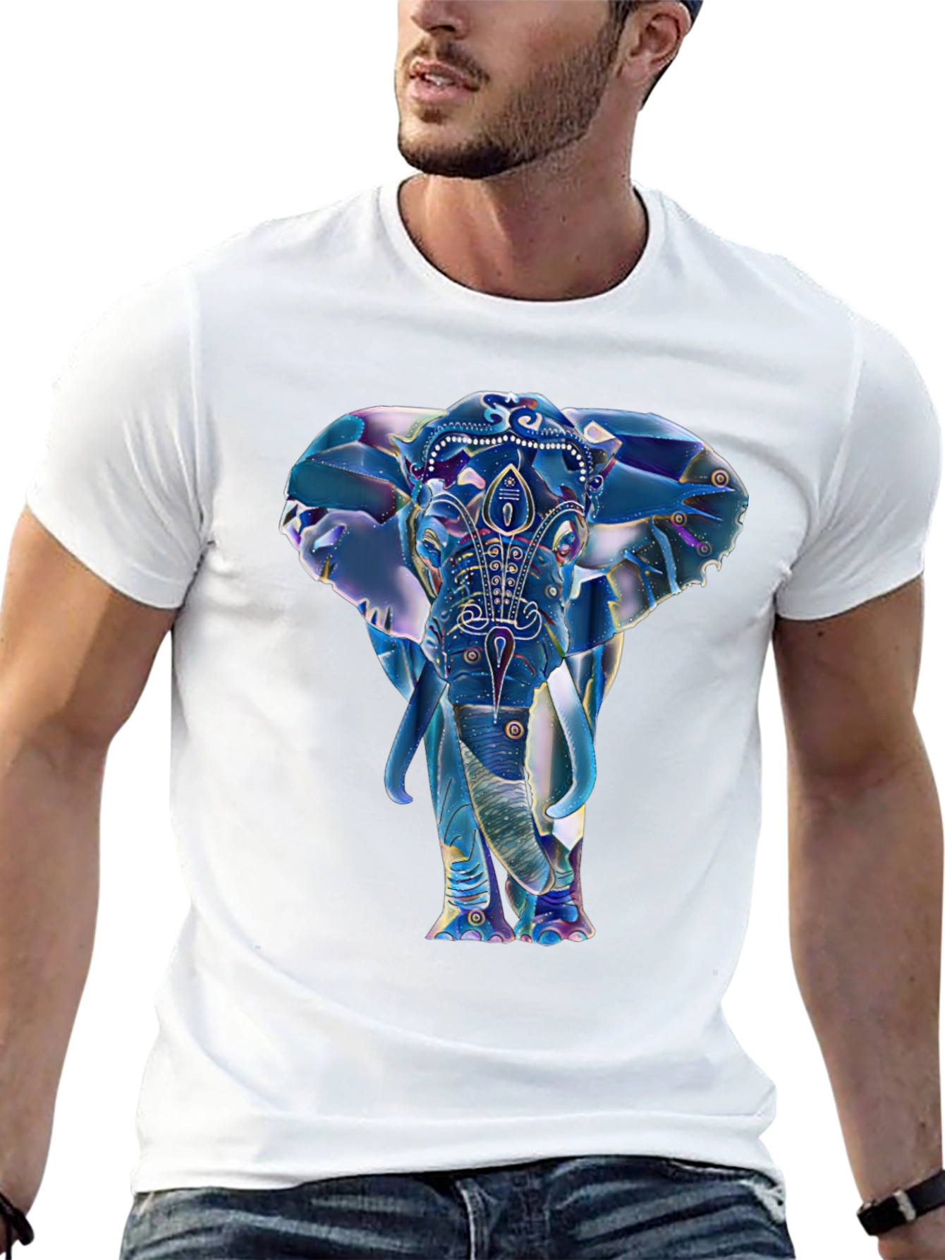 Elephant Graphic Print Mens Black T-Shirt
