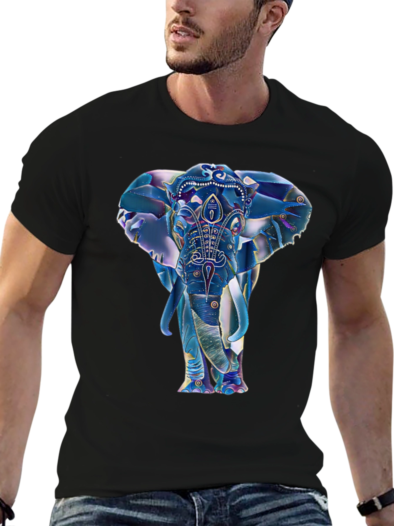 Elephant Graphic Print Mens Black T-Shirt