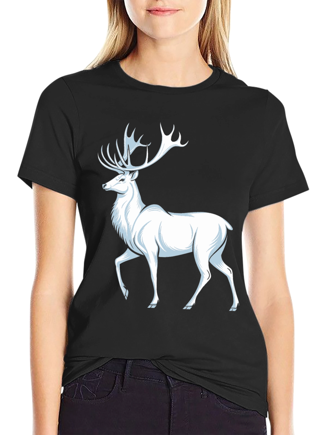 White Deer Graphic T-Shirt - Classic Black Tee