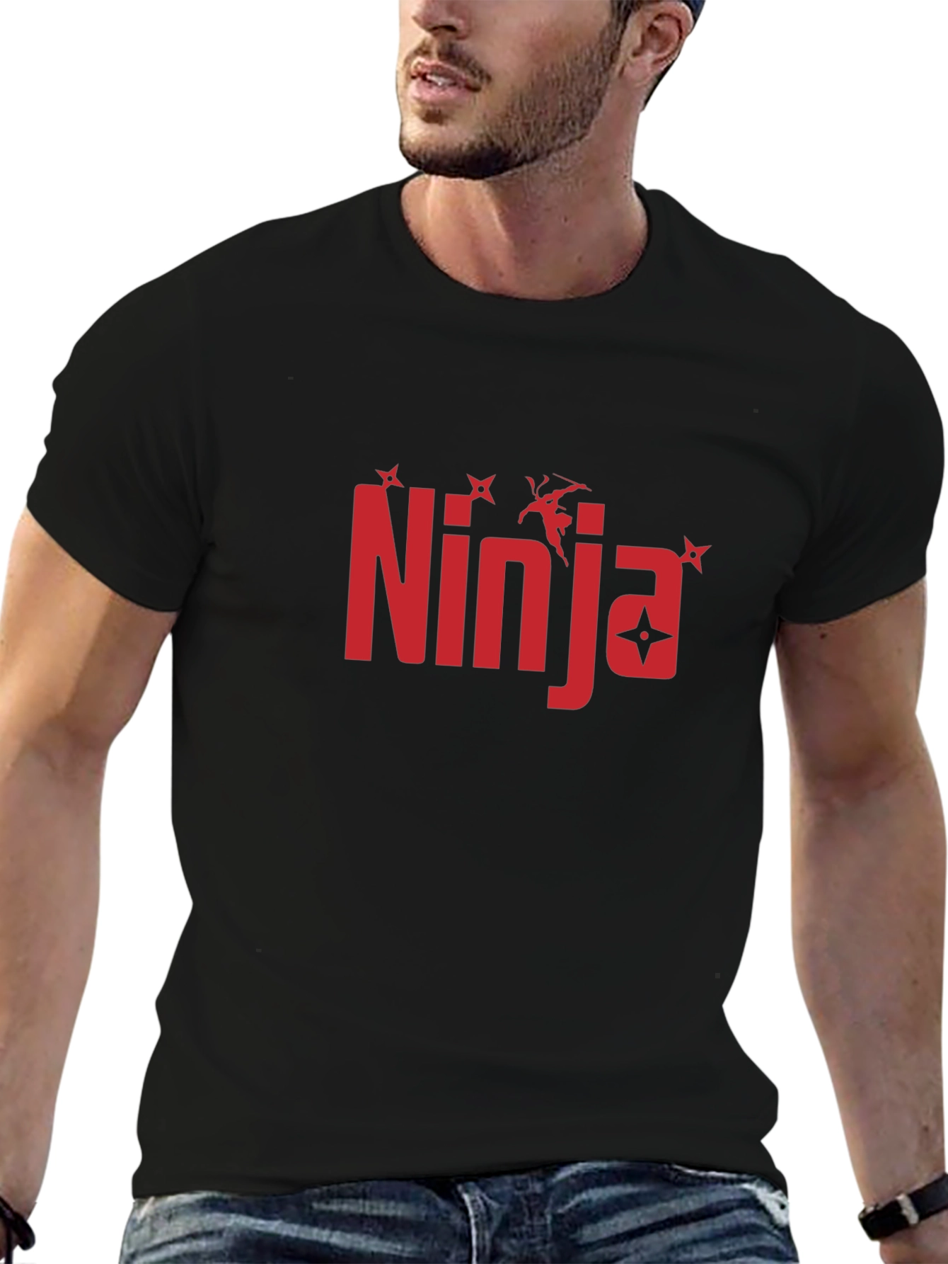 Ninja Graphic Print Black T-Shirt