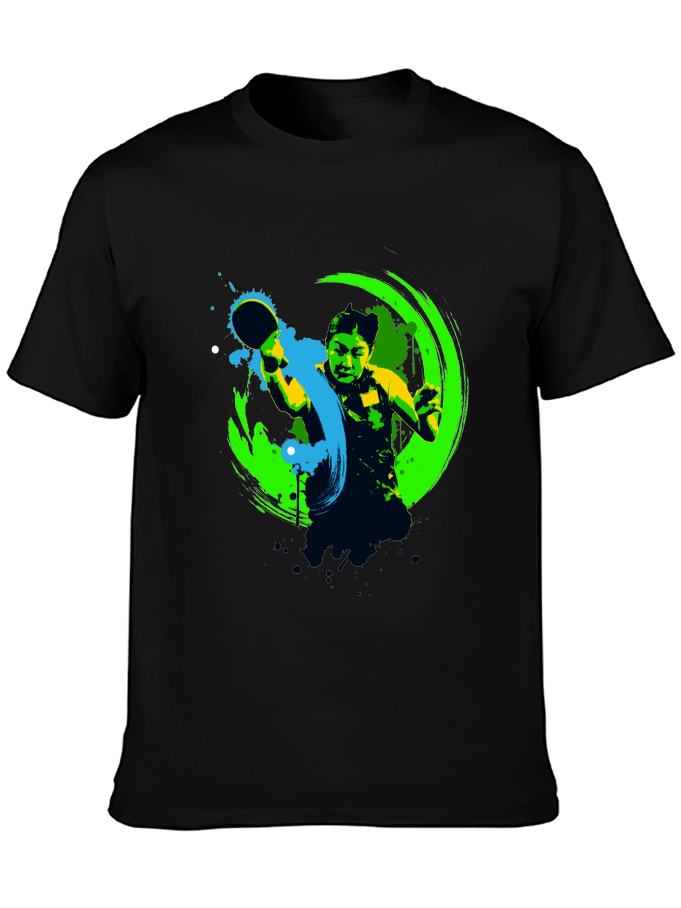 Ping Pong Player Graphic Black T-Shirt