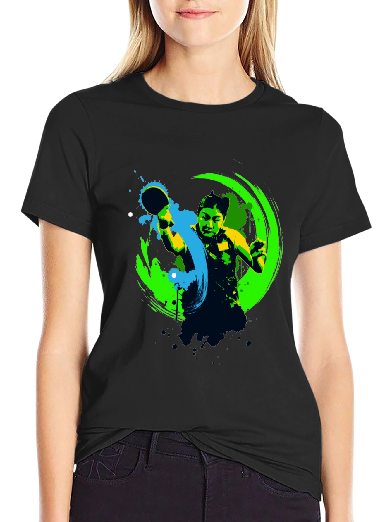 Ping Pong Player Graphic Black T-Shirt