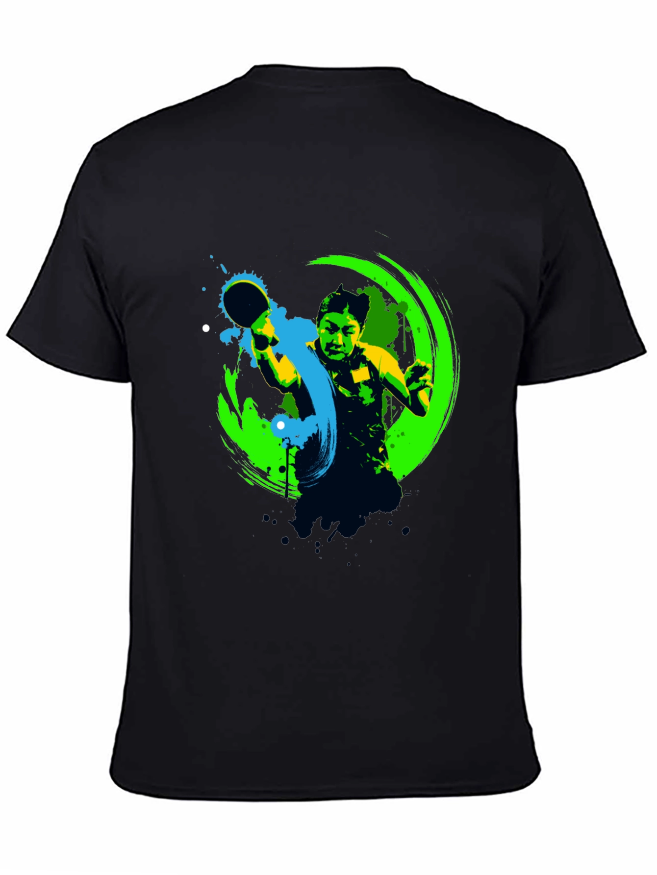 Ping Pong Player Graphic Black T-Shirt