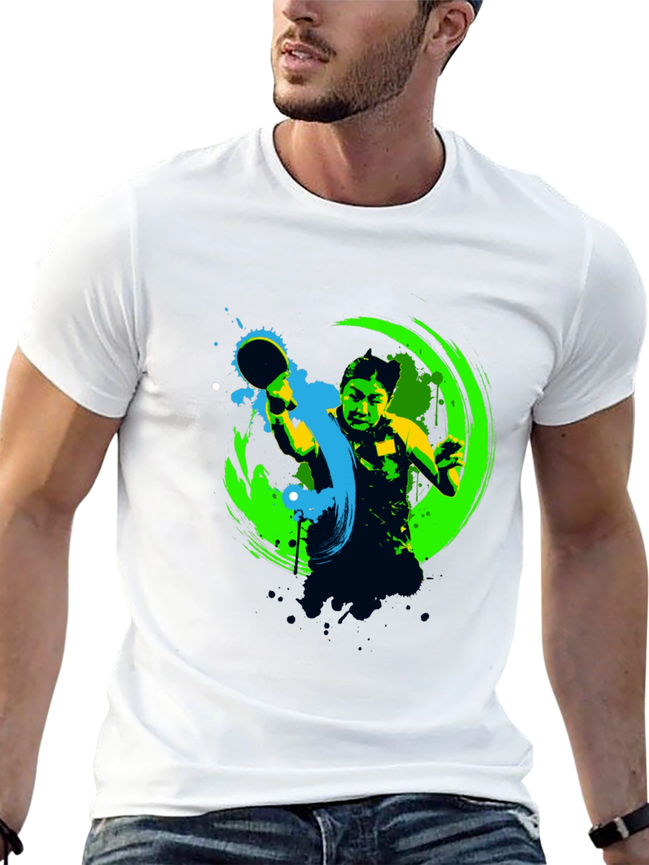 Ping Pong Player Graphic Black T-Shirt