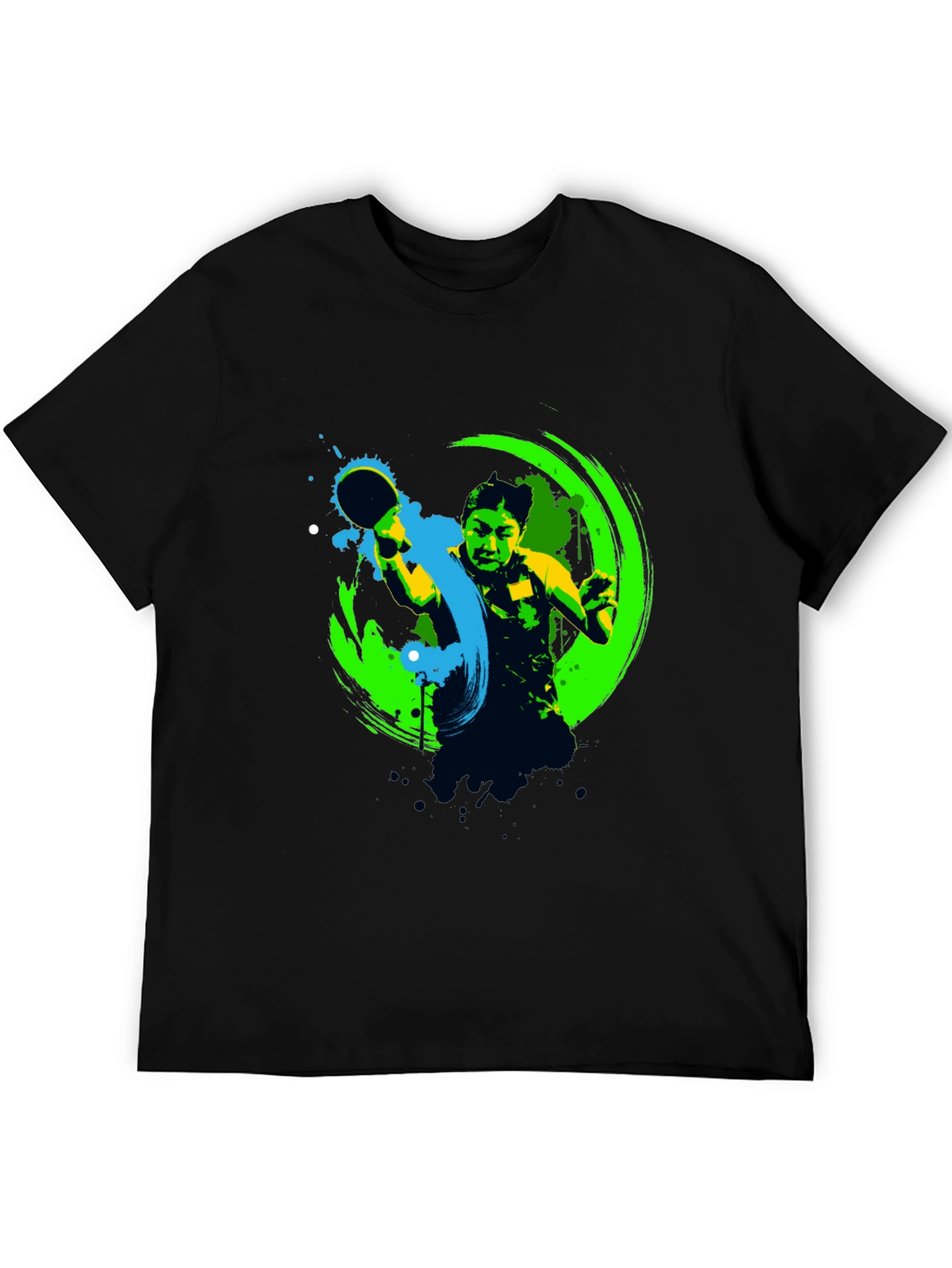 Ping Pong Player Graphic Black T-Shirt