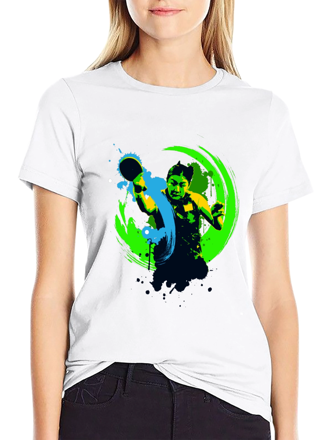Ping Pong Player Graphic Black T-Shirt