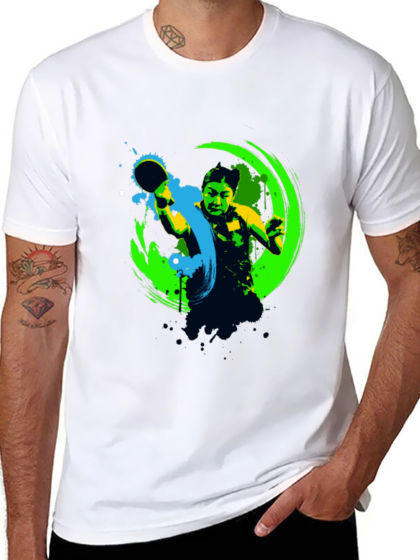 Ping Pong Player Graphic Black T-Shirt