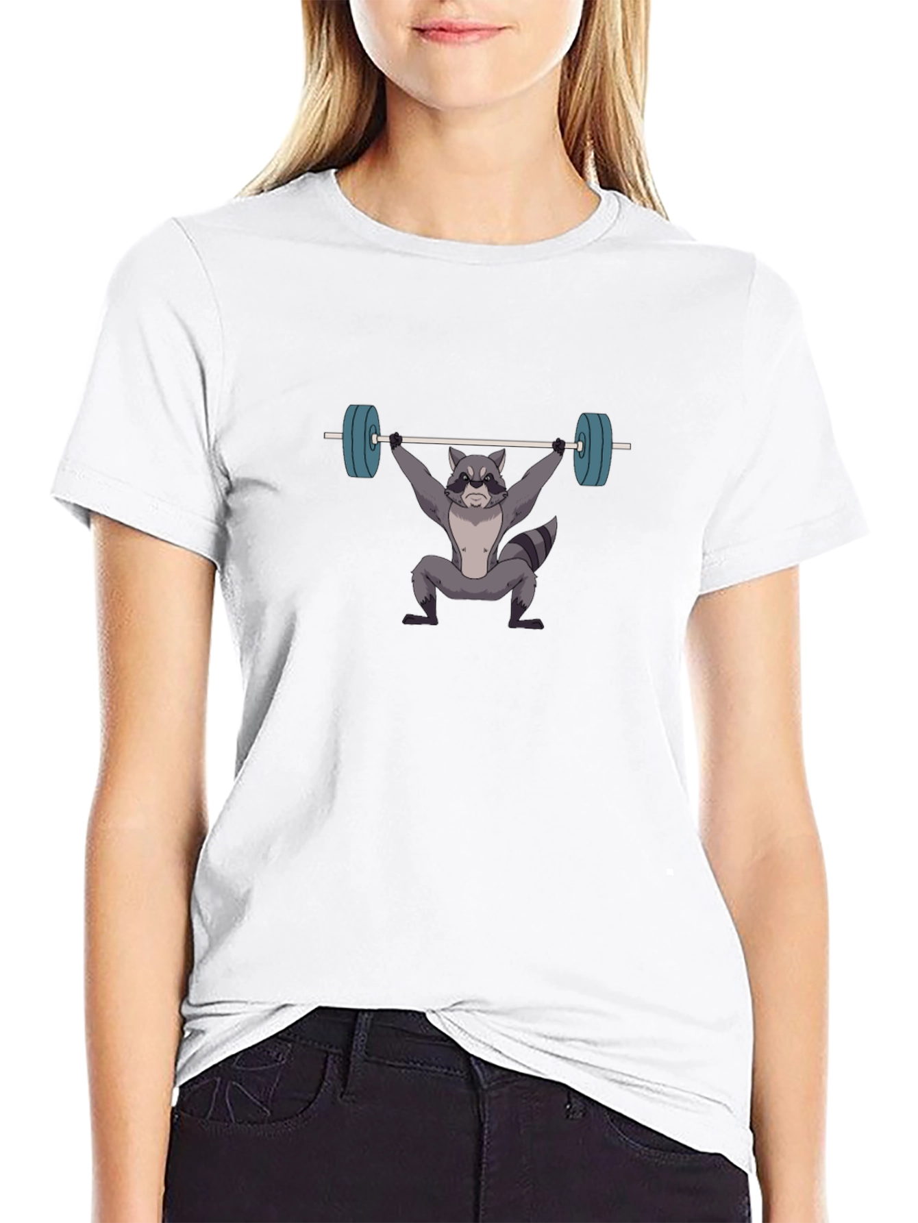 Weightlifting Raccoon Graphic T-Shirt