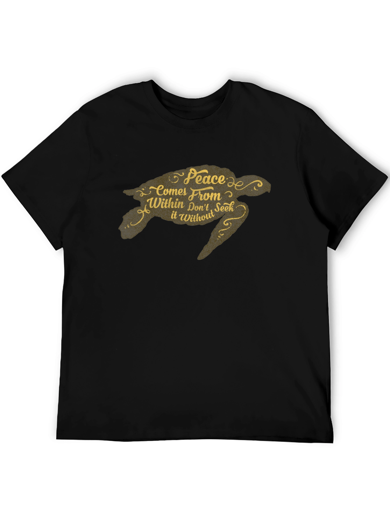 Peace Turtle Graphic Tee - Black Crew Neck T-Shirt
