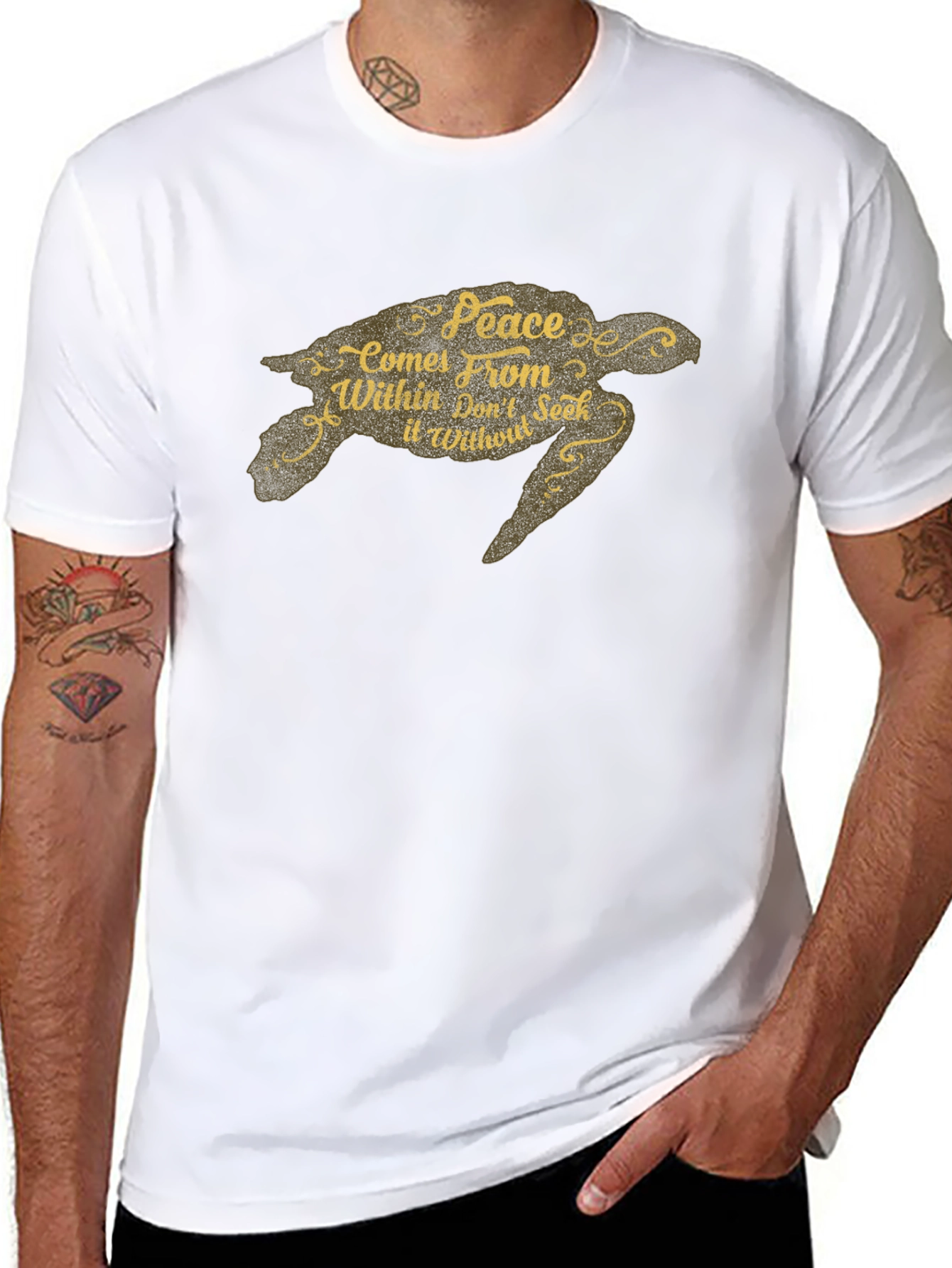 Peace Turtle Graphic Tee - Black Crew Neck T-Shirt