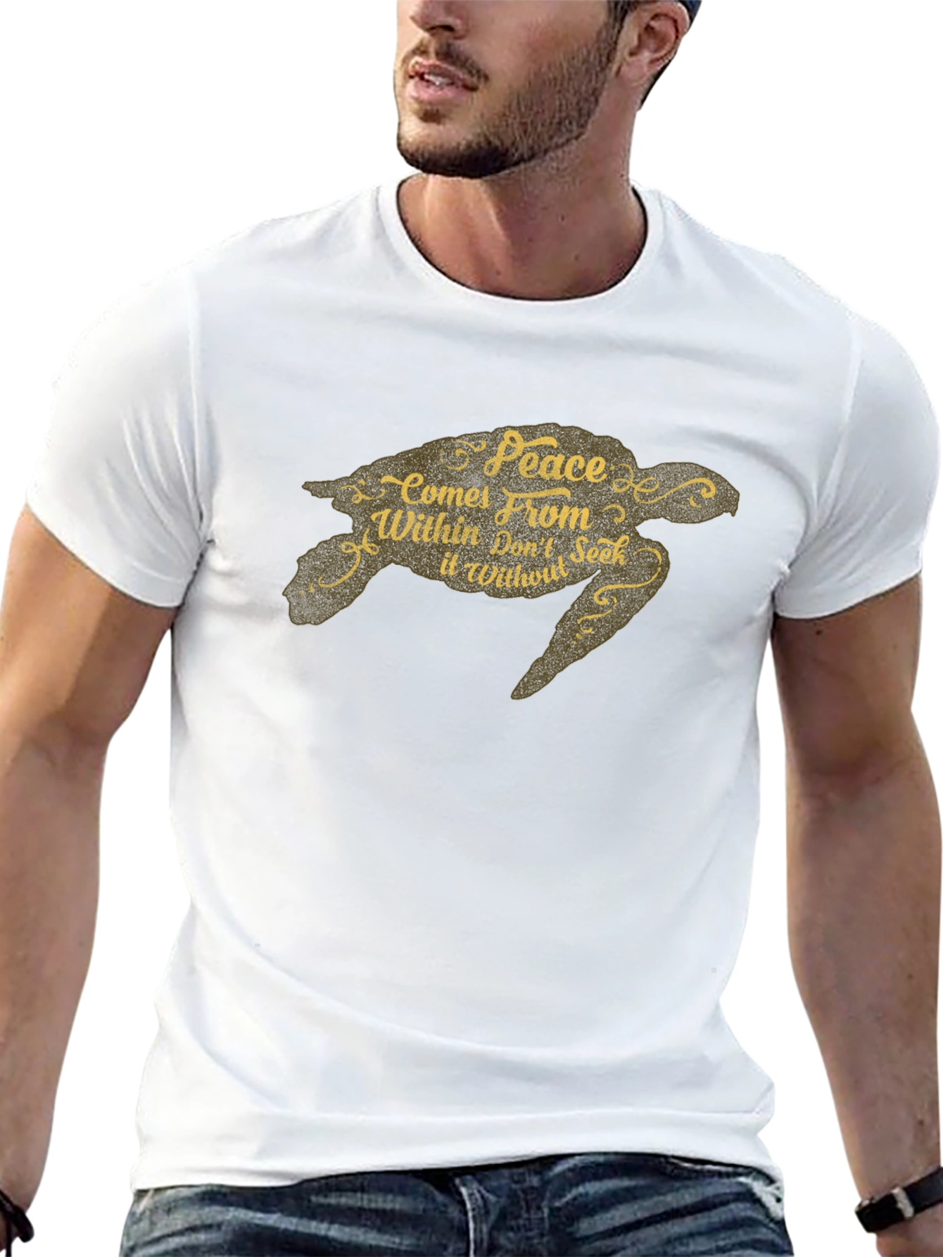 Peace Turtle Graphic Tee - Black Crew Neck T-Shirt