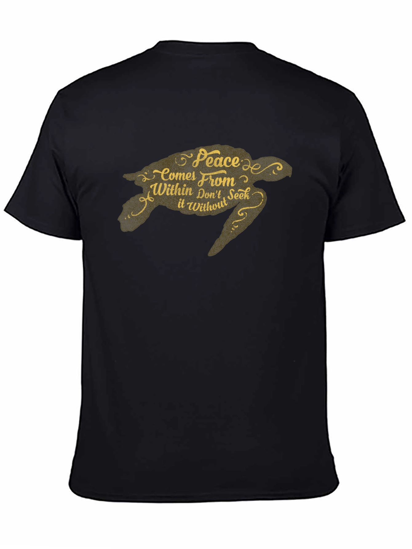 Peace Turtle Graphic Tee - Black Crew Neck T-Shirt