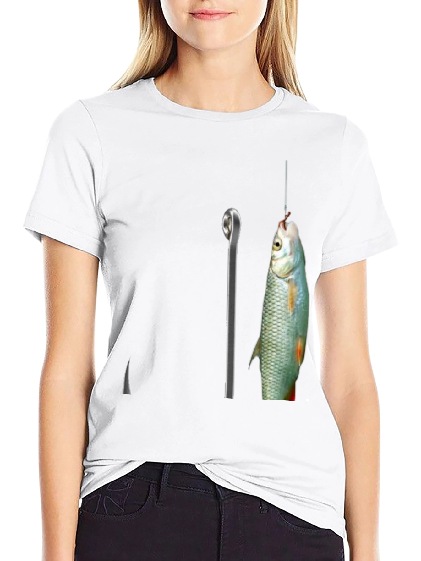 Fishing Hook Graphic Tee - Black Cotton Blend T-Shirt