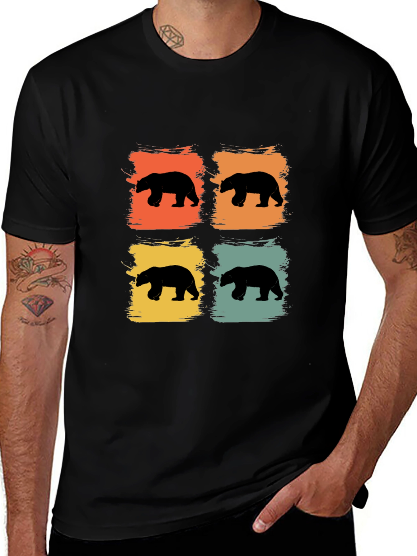 Retro Bear Silhouette Graphic Tee - Black