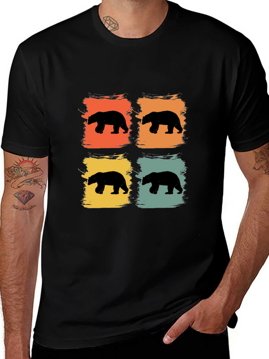 Retro Bear Silhouette Graphic Tee - Black