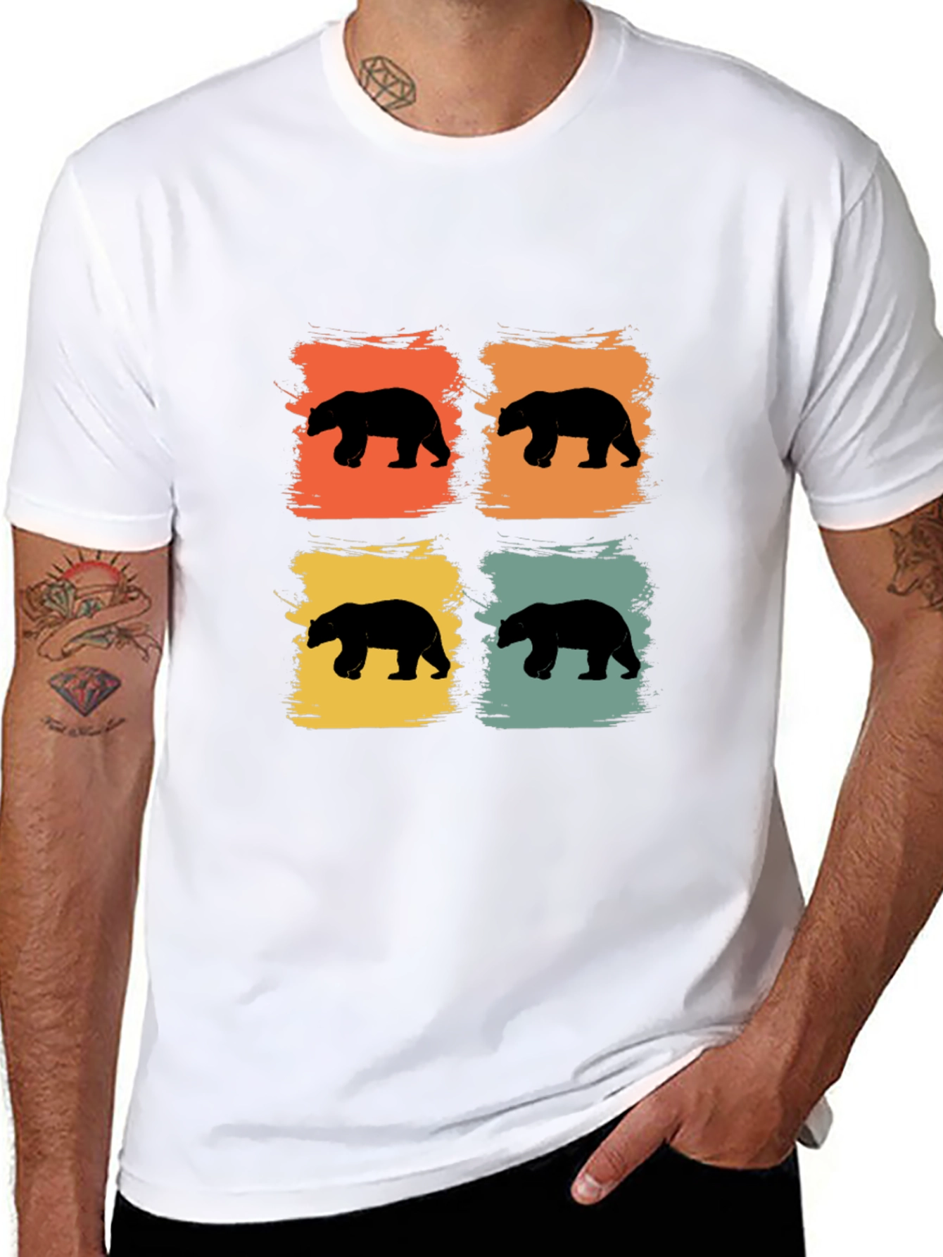 Retro Bear Silhouette Graphic Tee - Black