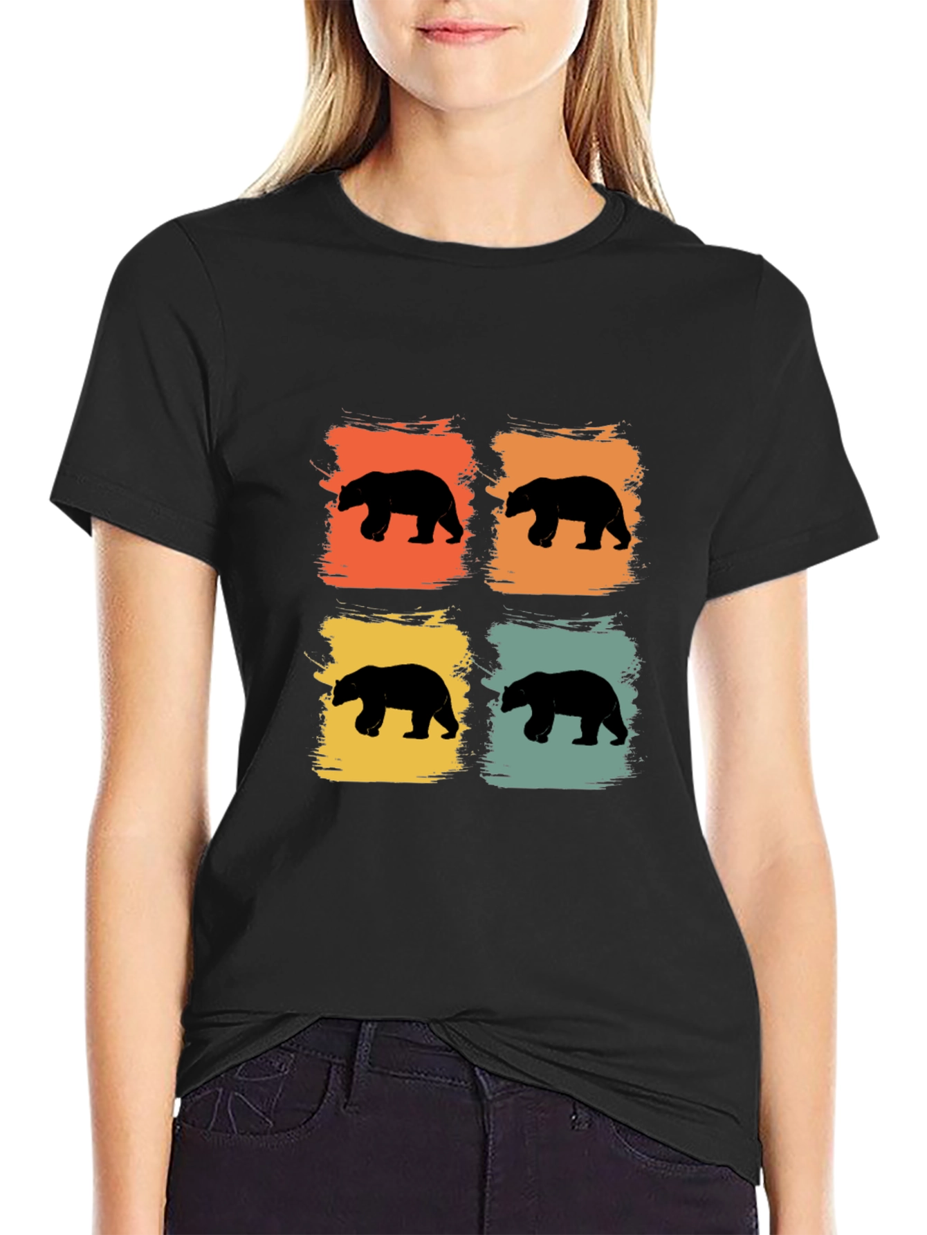 Retro Bear Silhouette Graphic Tee - Black
