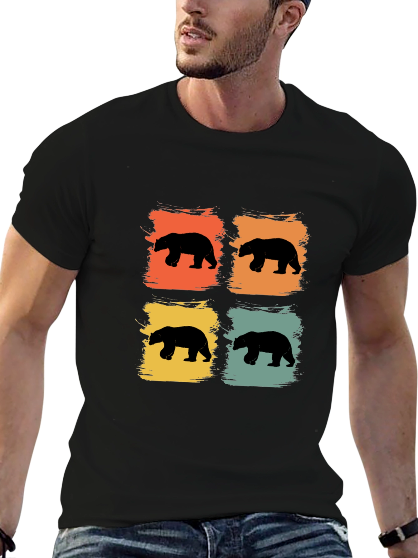 Retro Bear Silhouette Graphic Tee - Black