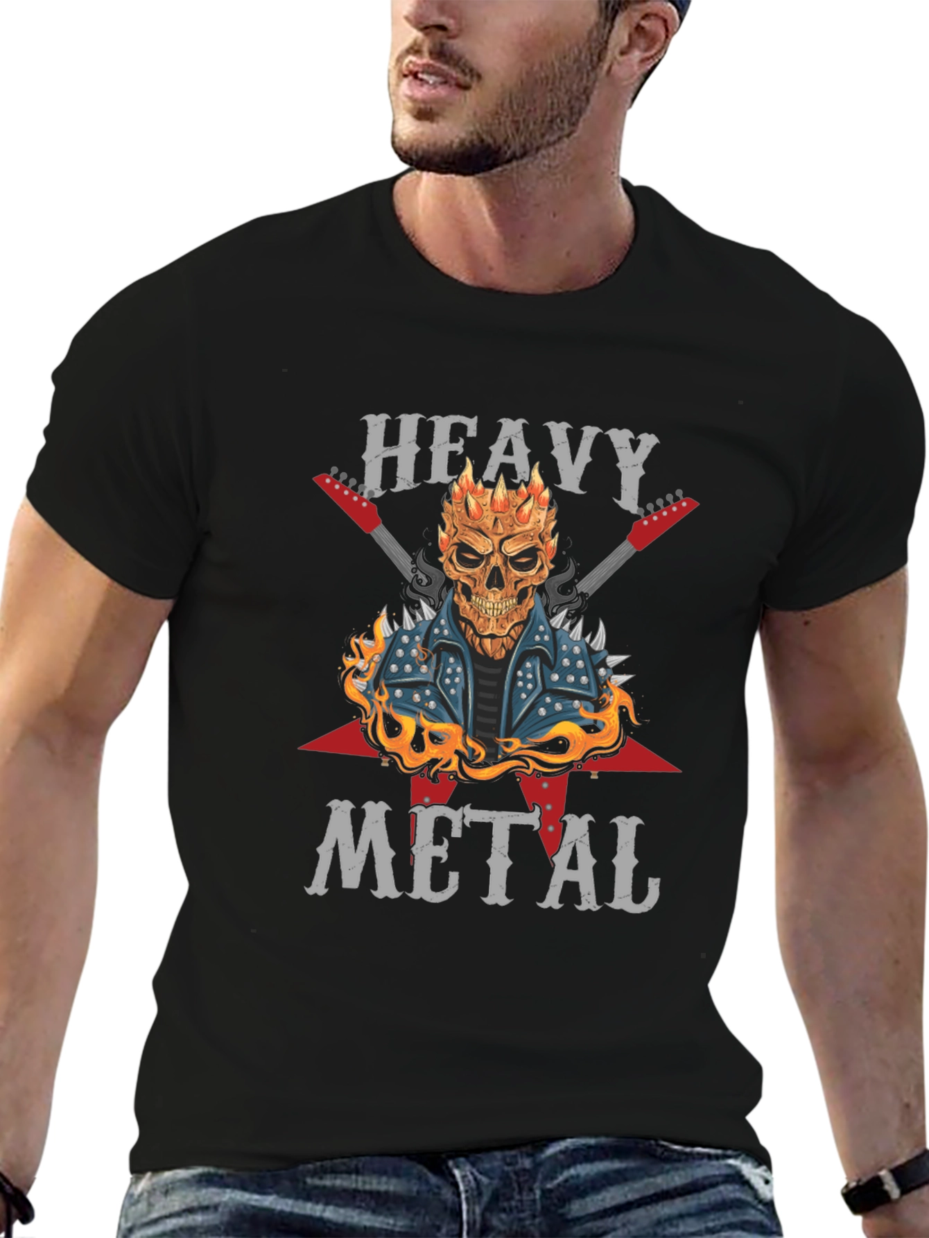 Heavy Metal Graphic T-Shirt - Rocker Skull Design