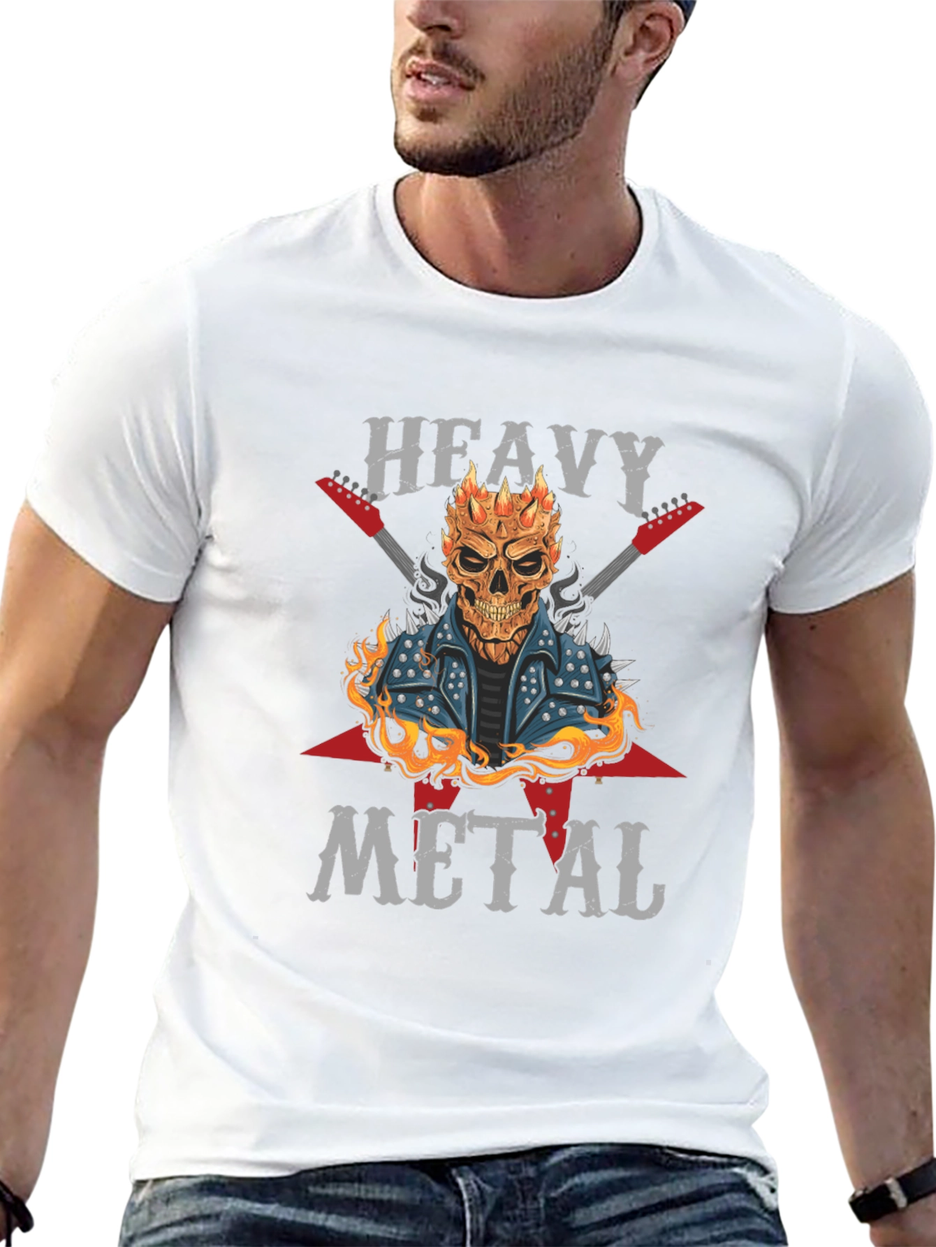 Heavy Metal Graphic T-Shirt - Rocker Skull Design