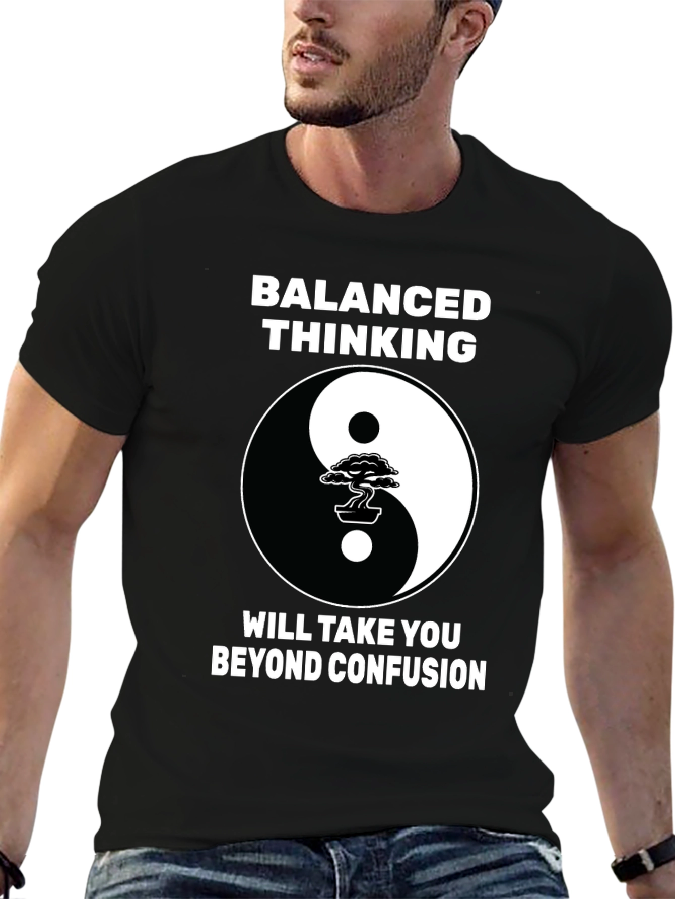 Balanced Thinking Yin Yang Bonsai Tree Graphic T-Shirt