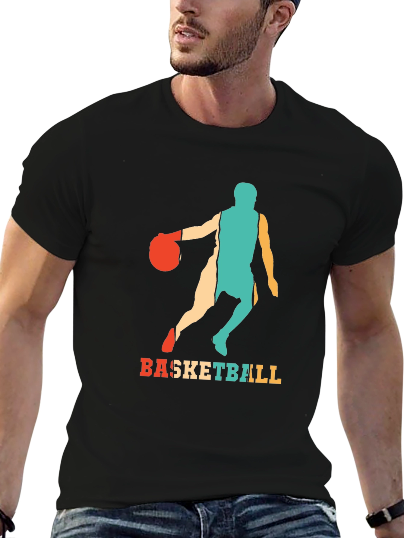 Basketball Graphic Tee - Retro Style Mens T-Shirt