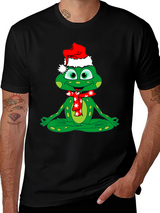 Festive Frog Tee: Meditating Christmas Cheer