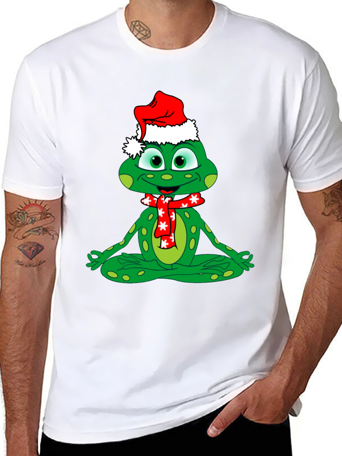 Festive Frog Tee: Meditating Christmas Cheer