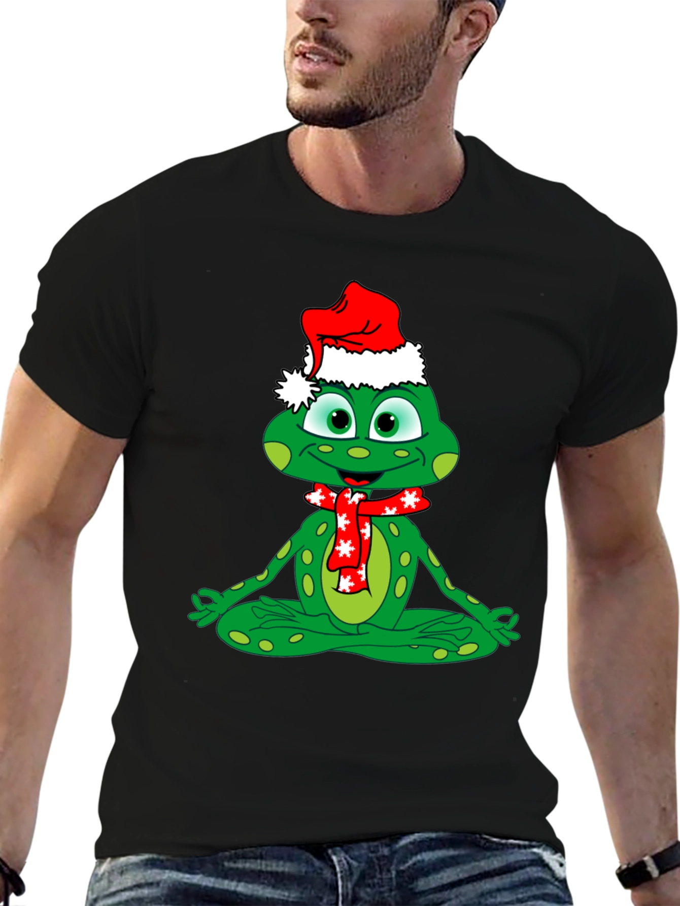 Festive Frog Tee: Meditating Christmas Cheer