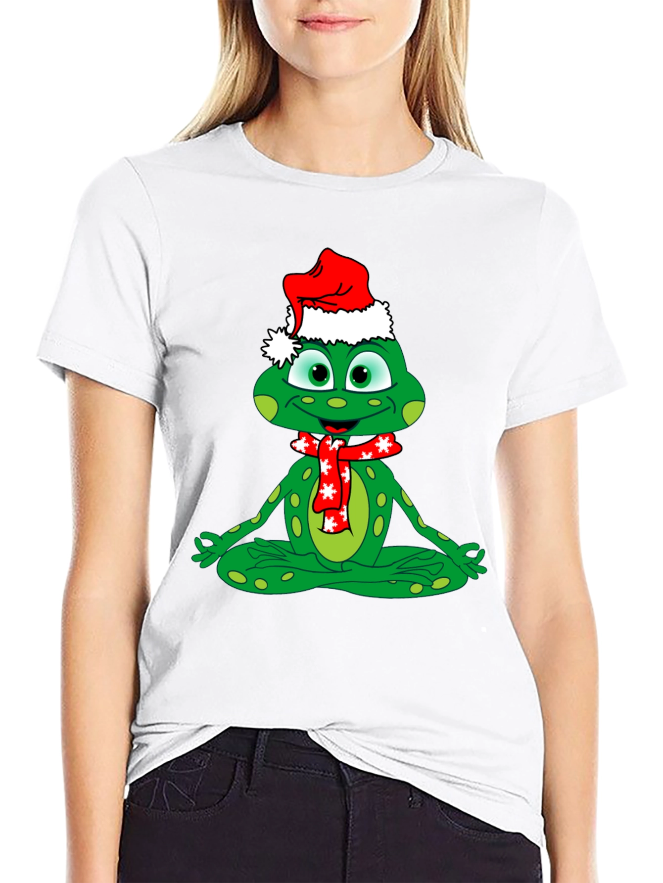 Festive Frog Tee: Meditating Christmas Cheer