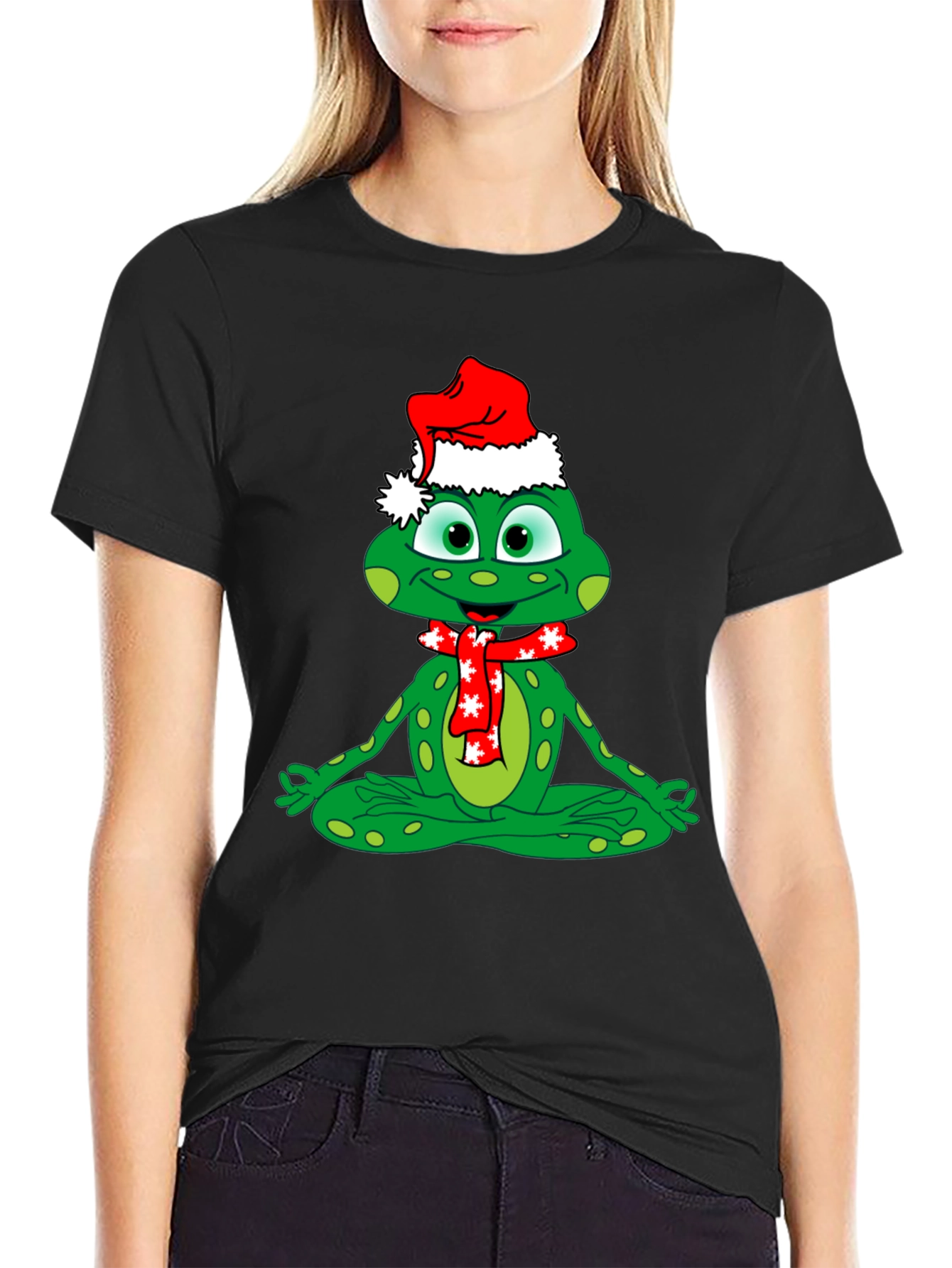 Festive Frog Tee: Meditating Christmas Cheer